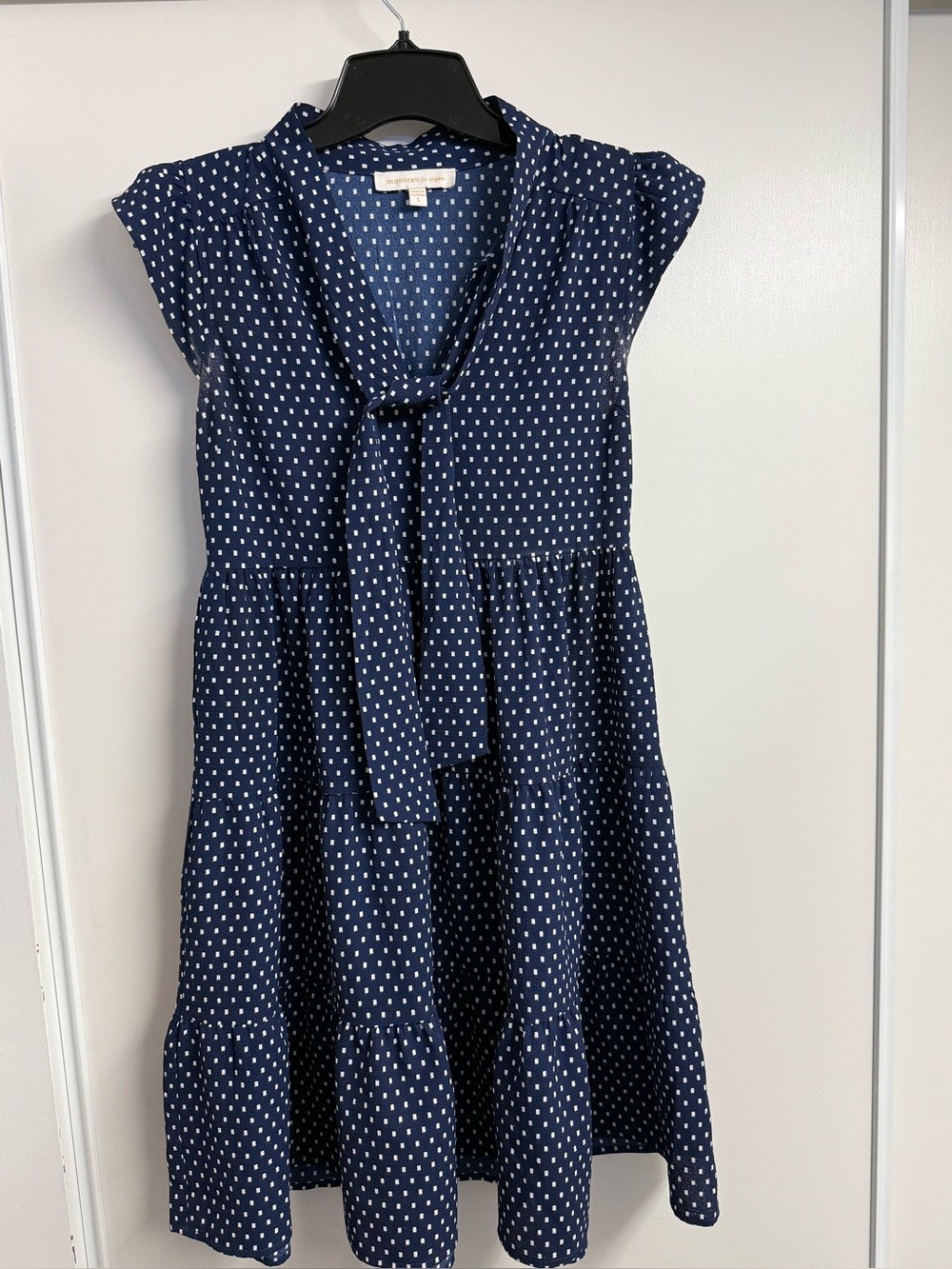Monteau Women’s Navy Polka Dot Tie-Neck Dress